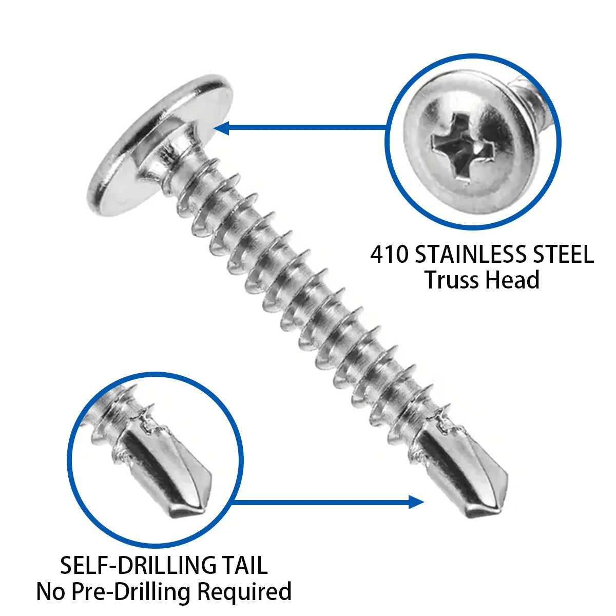 210pcs/410 Stainless Steel Cross Head Washer Self Drilling Screws, M4.2 Large Flat Head Self Tapping Self Drilling Screws, Self