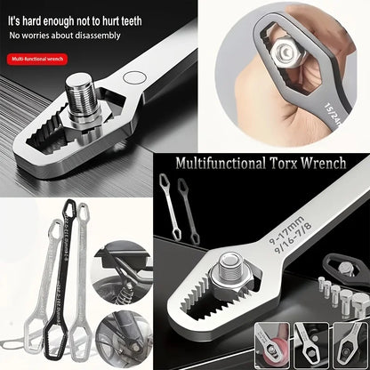 3Pcs Black Double-Head Wrench Kit, High-Hardness Steel, Adjustable & Box-End for Maintenance