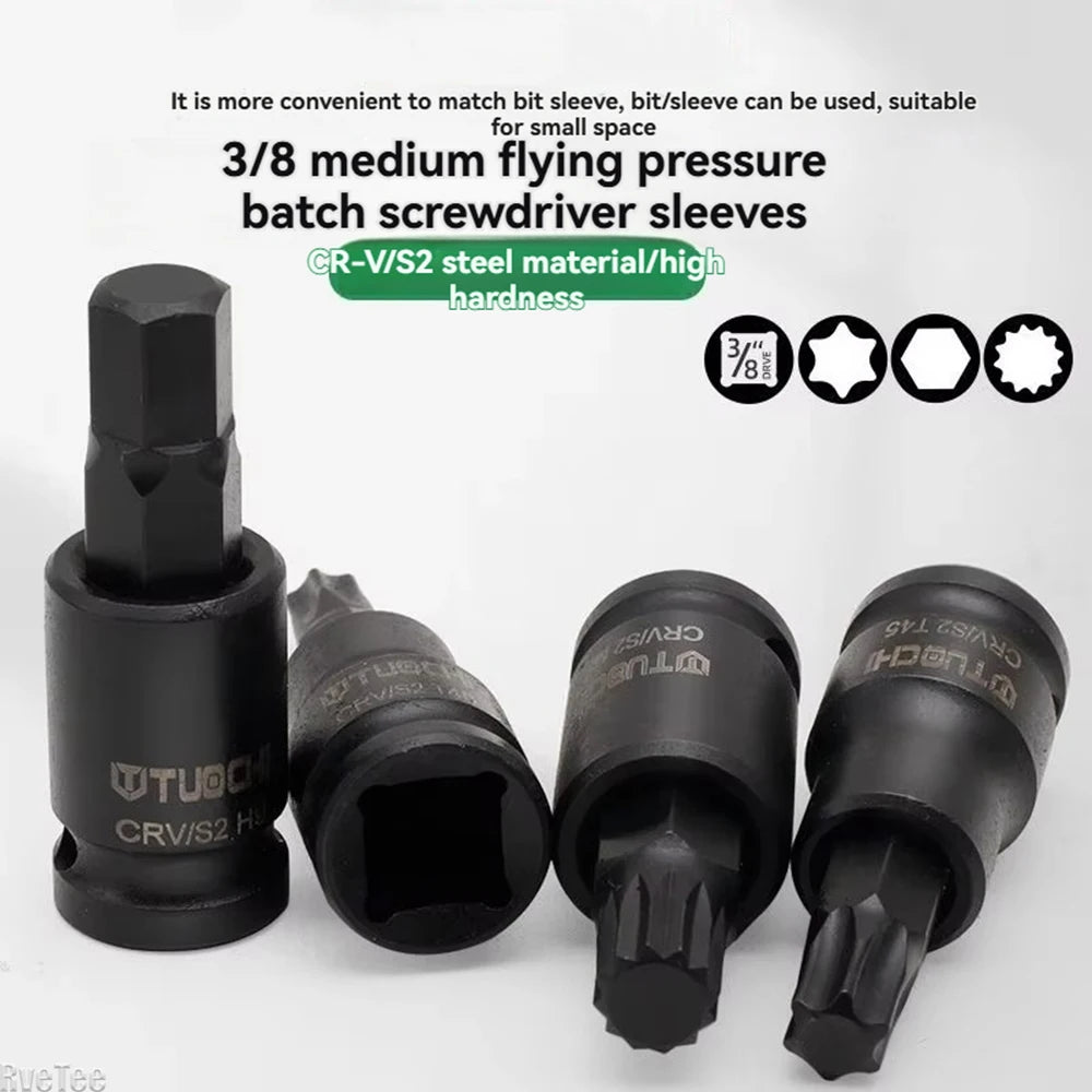 3/8 Inch Hexagonal Socket Set Metal Vanadium Alloy Steel Torx Tool Socket Head for Manual Wrench