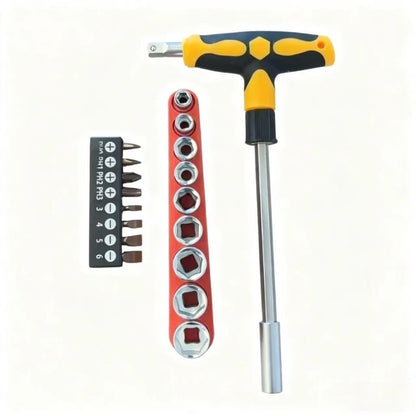 Screwdriver Set with T-Shape Cross and Straight Slot Hexagon and Plum-Shaped Heads Plus Socket Set for DIY Lovers