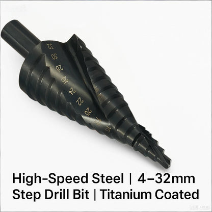 HSS Cobalt Step Drill Bit 4-32mm Spiral Cone Bit Triangle Shank Metal Wood Drilling Reamer High Speed Steel DIY Tool