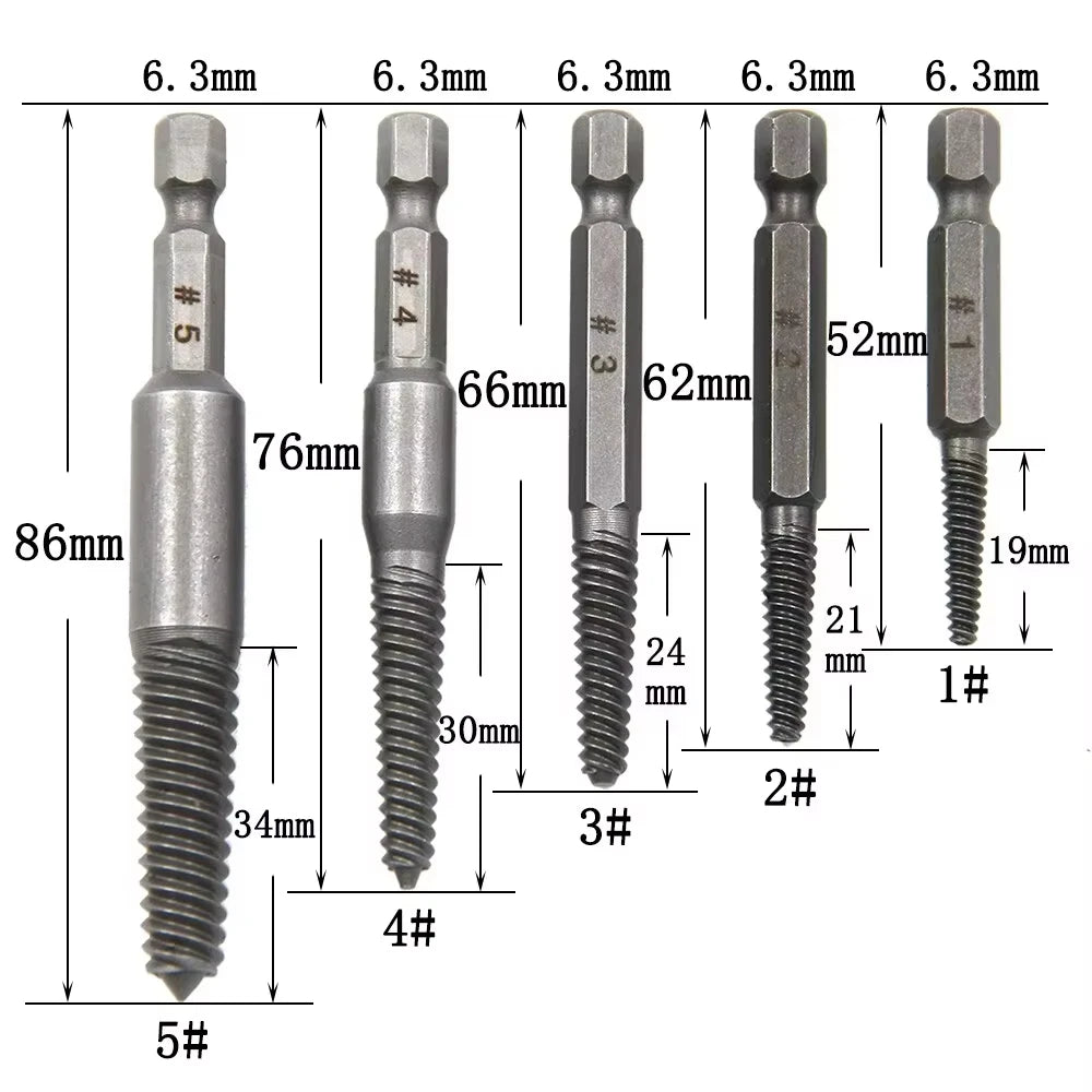 5/10pc Hex Shank Broken Head Screw Extractor Set - Electric Drill Tool Kit for Removing Stripped Screws Screwdriver Extractors