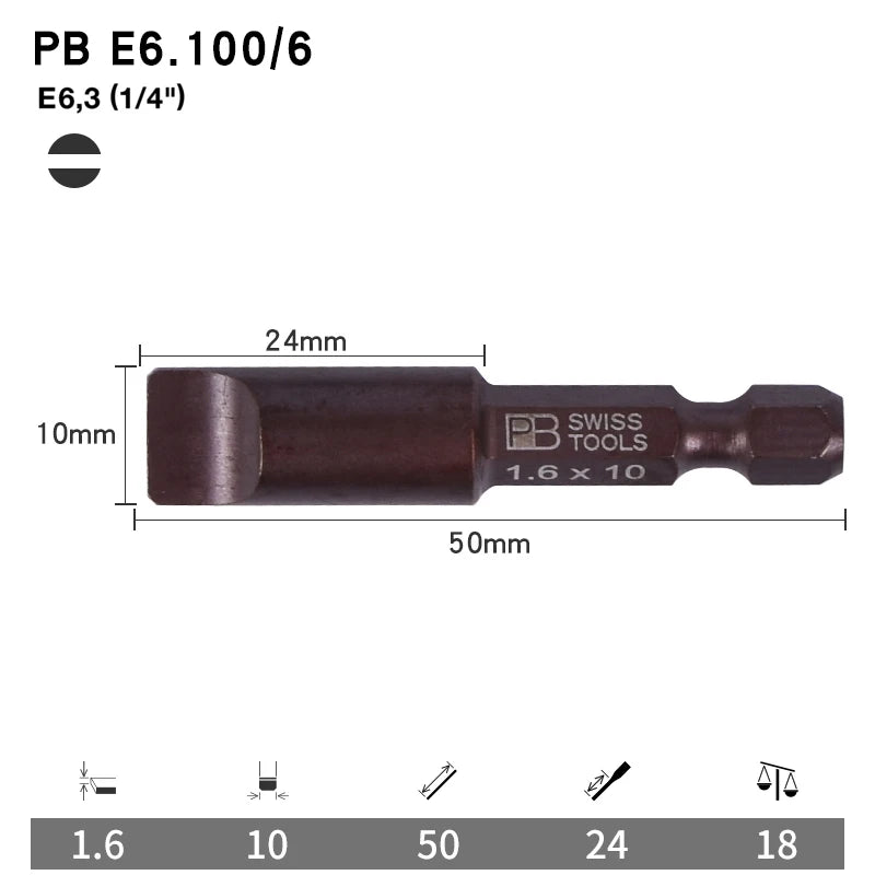 PB Swiss Tools 1/4 Inch Nano-Coated Precision Screwdriver Bit Set for Slotted Screws Cordless Electric Screwdriver Accessories