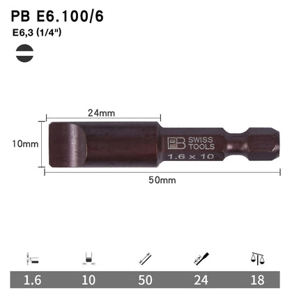 PB Swiss Tools 1/4 Inch Nano-Coated Precision Screwdriver Bit Set for Slotted Screws Cordless Electric Screwdriver Accessories