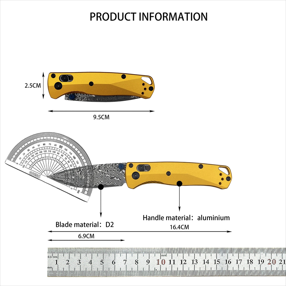 BM 533 Mini Bugout Axis Folding Knife, D2 Steel Blade Aluminum Handle Outdoor EDC Camping Hiking Fishing Cutting Tool Ideal Gift for Men