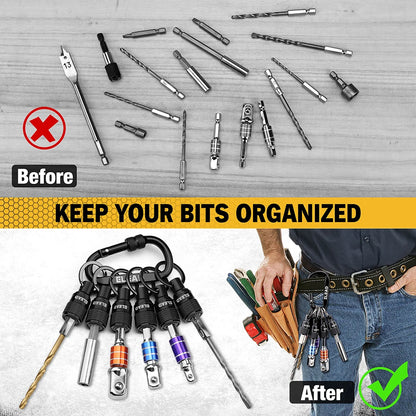 ELEAD 6Pcs 1/4" Hex Shank Drill Bit Holder Extension Rod, Quick Change Key Chain Socket Adapter Portable