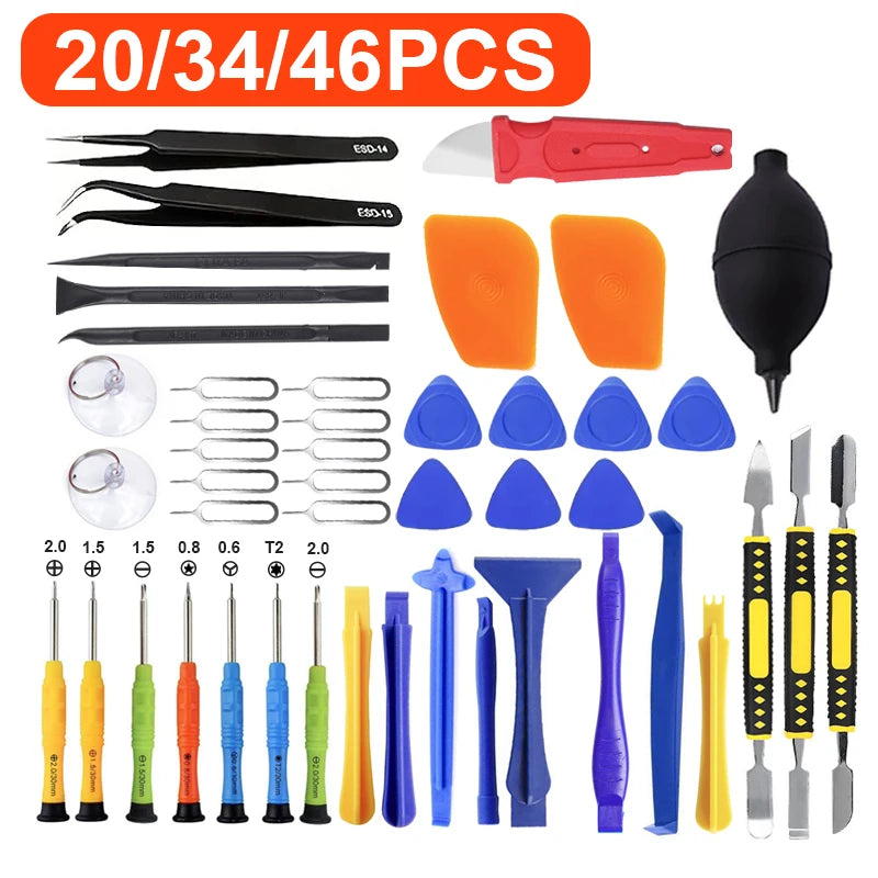 20/34/46PCS Multi-functional Repair and Disassembly Tool Kit, Including Pry Bars Screwdriver, For Mobile Phone and tablet repair