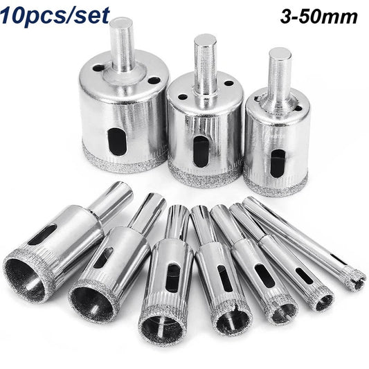 10PCS 3-50mm Diamond Hole Saw Drill Bits Set For Glass Marble Porcelain Tile Cutting Tools Drill Bits Set