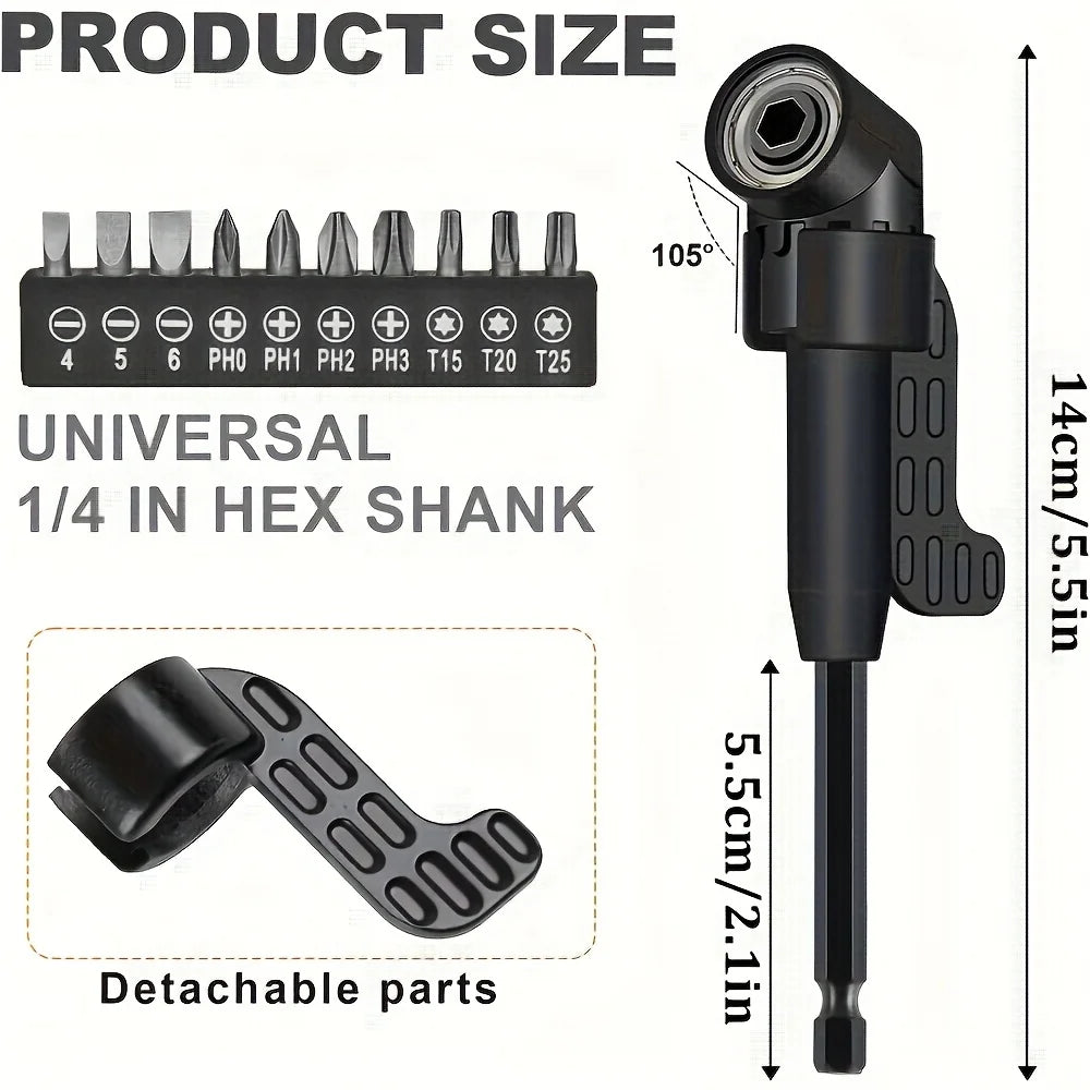 17pcs Flexible Drill Bit Extension, Include 3pcs Rotatable Socket Adapter 2pcs Hex Shank 105° Right Angle Drill Attachment 10 Sh
