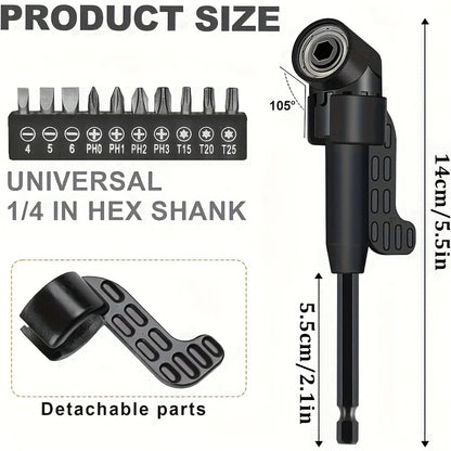 17pcs Flexible Drill Bit Extension, Include 3pcs Rotatable Socket Adapter 2pcs Hex Shank 105° Right Angle Drill Attachment 10 Sh