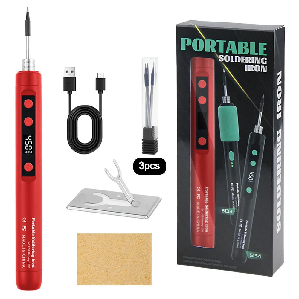 5V/15W Digital Display Soldering Iron Welding Repair Tool Cordless USB Soldering Iron Adjustable Temperature Speed Heating