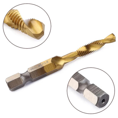 6pc High-speed Steel 4341 Titanium Plated Composite Tap Drill and Tap Integrated Machine Tap Open and Chamfer Tool Set