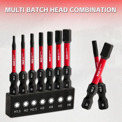 7Pcs Anti-Slip and Impact-Resistant Hex Screwdriver Bit Set, High-Quality S2 Alloy Steel, Corrosion-Resistant, H1.5-H6, High Torque Anti-Slip, with Black Base