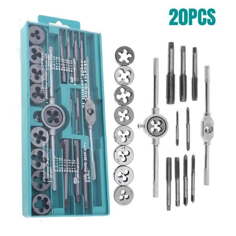TINSOL Tap and Die Set Multifunction 12/20PcsM3-M12Metric Screw Thread Plugs Hand Screw Taps Straight Taper Tapping Thread Tools