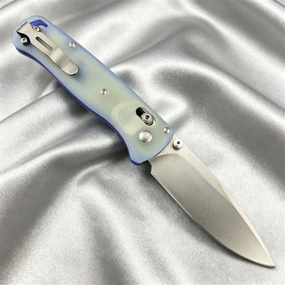 BM 535 Transparent Blue Folding Pocket Knife S30V Blade Non-Slip G10 Handle Portable EDC Tool for Outdoor Camping Daily Use Gift