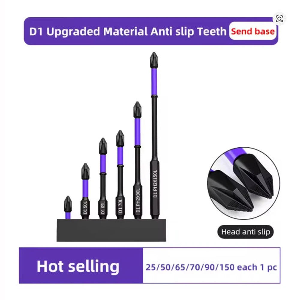 New Anti-Slip Long Screwdriver Bit Set Magnetic Impact Phillips Bit Hex Shank Cross Impact Driver Bit for Power Drilling