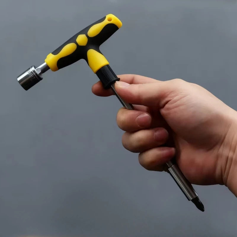 Screwdriver Set with T-Shape Cross and Straight Slot Hexagon and Plum-Shaped Heads Plus Socket Set for DIY Lovers