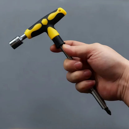 Screwdriver Set with T-Shape Cross and Straight Slot Hexagon and Plum-Shaped Heads Plus Socket Set for DIY Lovers