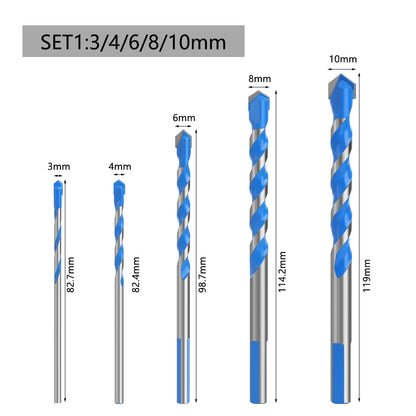 Blue Multifunction Carbide Masonry Drill Bit,Triangle Shank Tile & Concrete Drill Bits for Ceramic, Brick, Glass & Wood Drilling