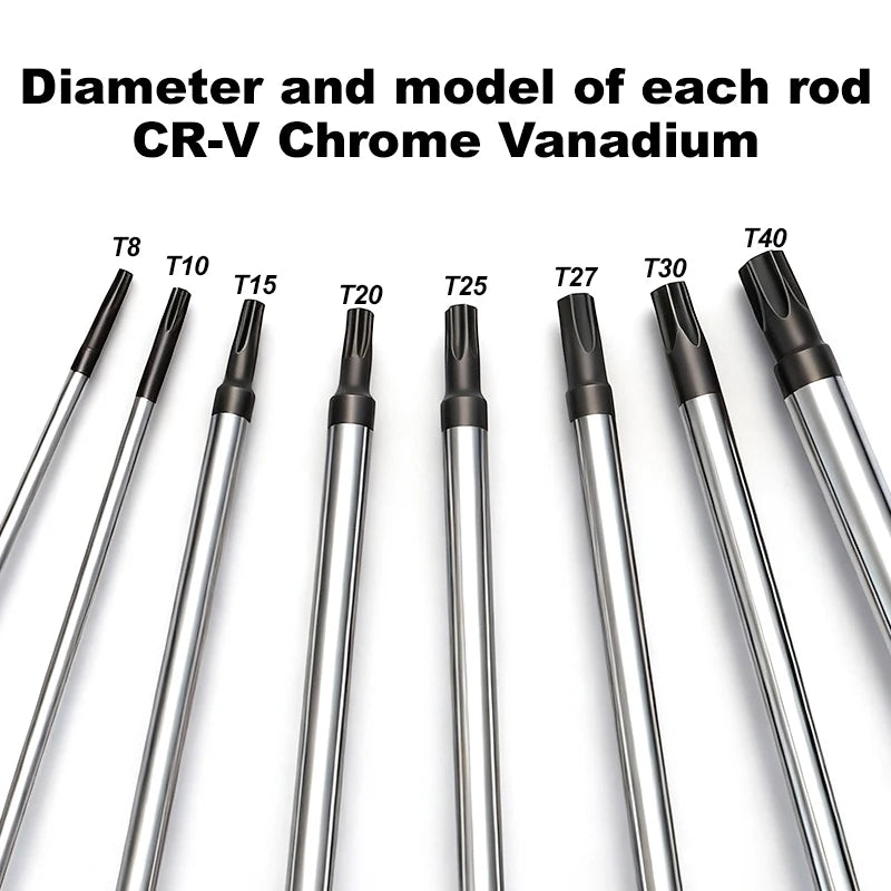 Torx Screwdriver Set T8 T10 T15 T20 T25 T27 T30 T40 CR-V Chrome Vanadium Magnetic Tip Anti Rust TPR Handle High Torque Star Tool