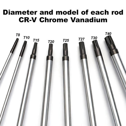 Torx Screwdriver Set T8 T10 T15 T20 T25 T27 T30 T40 CR-V Chrome Vanadium Magnetic Tip Anti Rust TPR Handle High Torque Star Tool