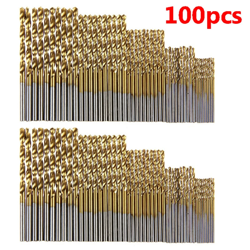 100/50pcs Titanium Coated HSS High Speed Steel Drill Bit Set Tool
