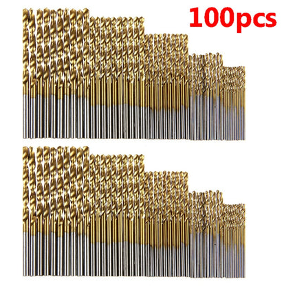 100/50pcs Titanium Coated HSS High Speed Steel Drill Bit Set Tool