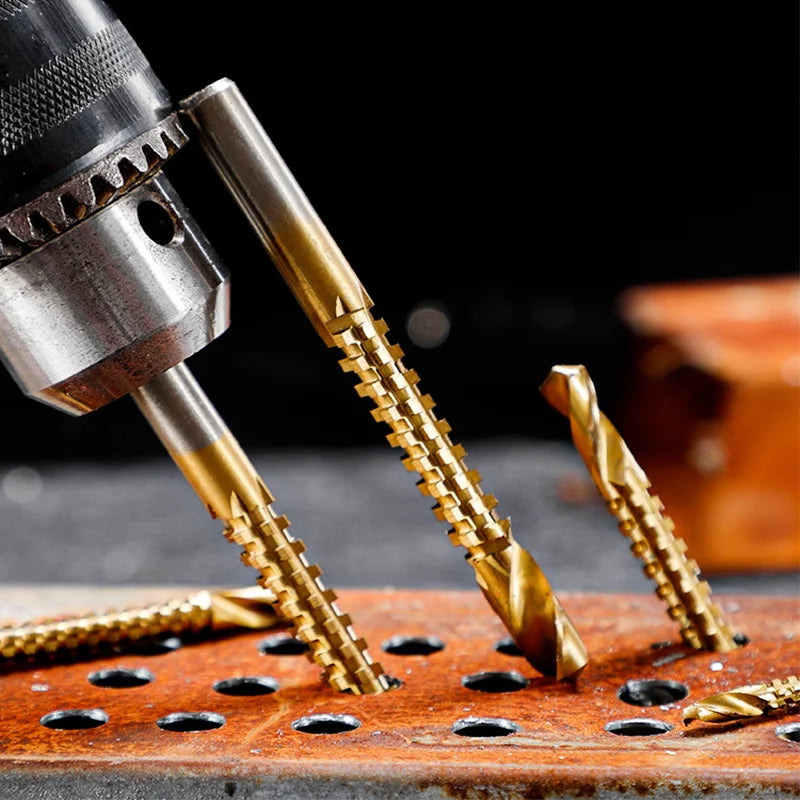 HSS Twist Drill Bits Set Titanium Coated Drill Bit 3-8mm Serrated Grooving Spiral Jagged Saw Drill Bit Composite Drill Bits