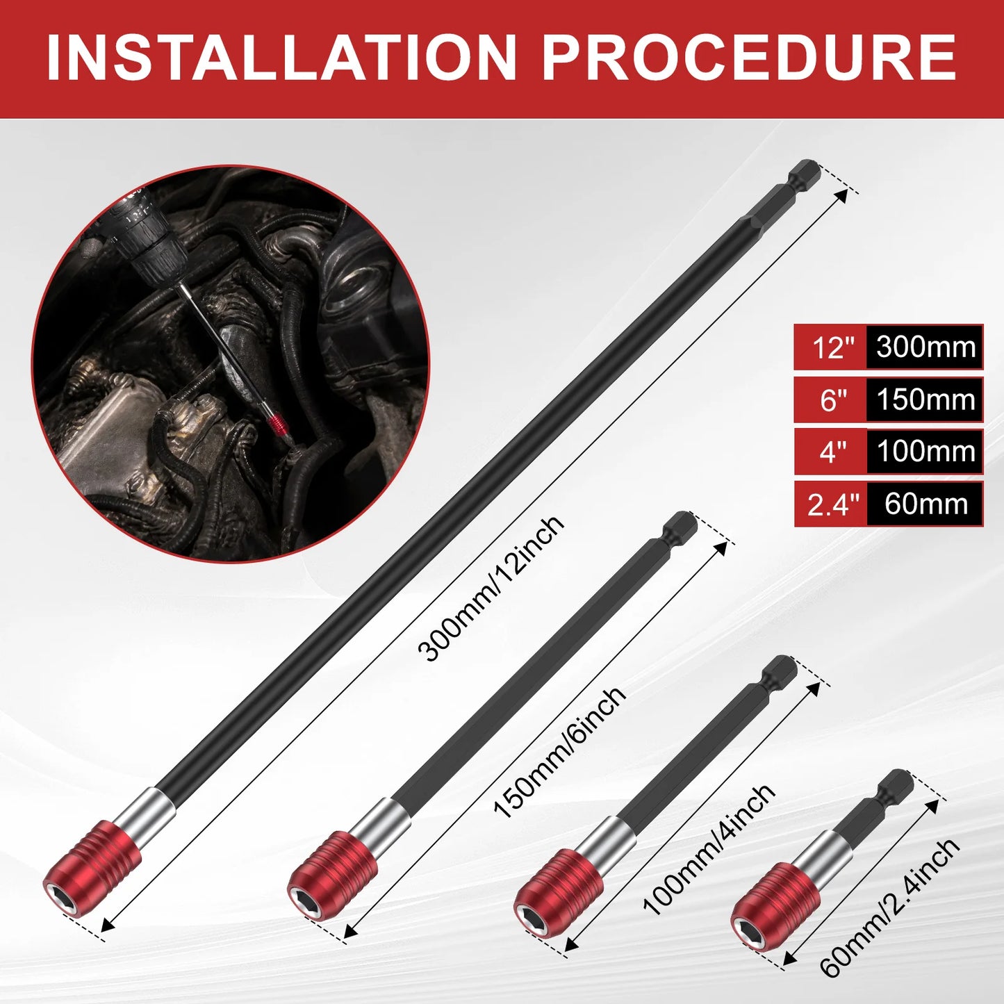 Magnetic Drill Bit Extension Set 1/4 Hex Shank Quick Release Impact Driver Extender Bar Dual Lock Screwdriver Holder 12 Inch Lon