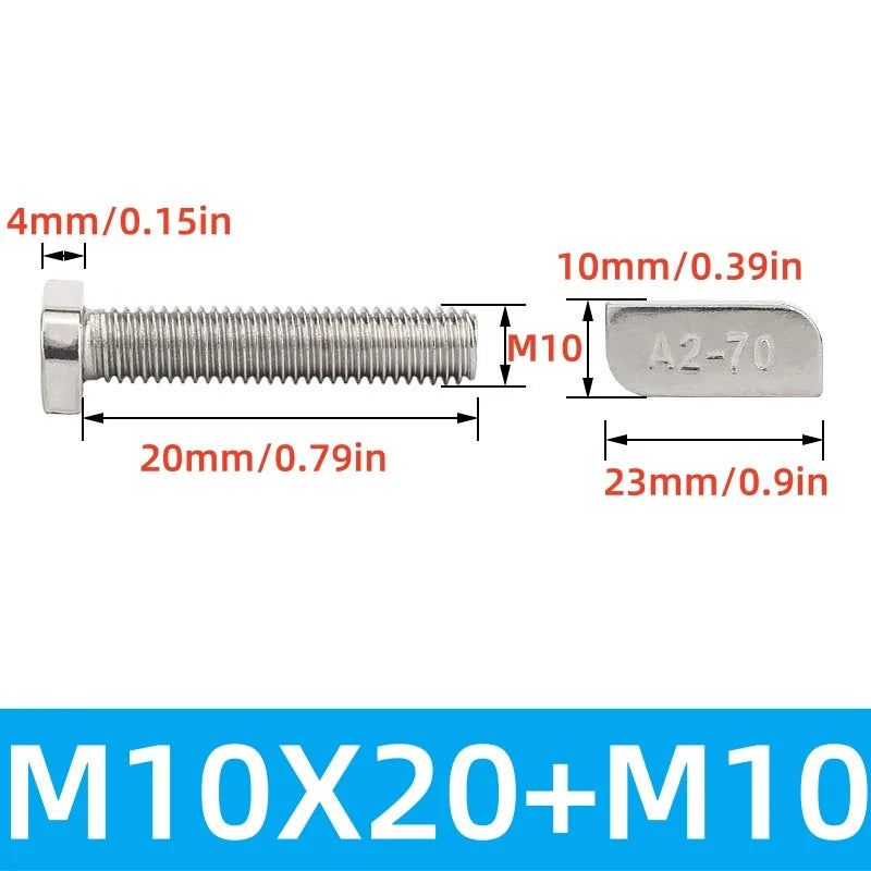 M8/M10 T-Bolt Kit 304 Stainless Steel (A2-70) - T-Screws Locking Tooth Flange Nuts - for Solar Panel Mounting PV Rails Greenhous