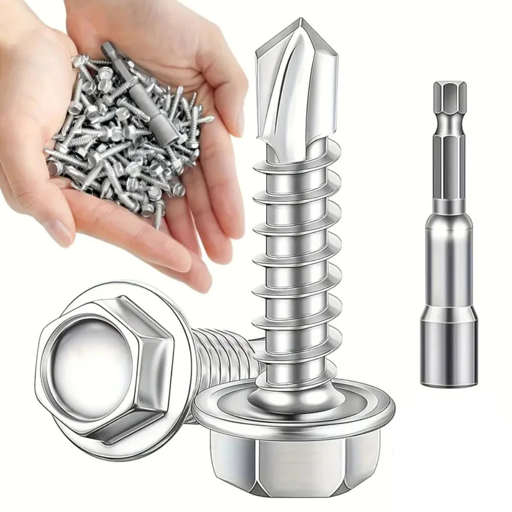 220pcs Stainless Steel Self Tapping Screw Kit 410 Self Tapping And Self Drilling Dovetail Screws M4.2 Hexagonal Head Drill Tail