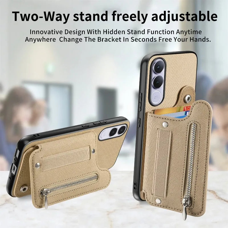 Flip Wallet Card Cover For Vivo V70 FE Leather Elasticity Wristband Magnetic Shockproof Case For Vivo V70FE Stand Phone Shell