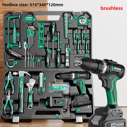 Electrician Electric Drill Set Hardware Brushless Drill Tools Multi-function Complete Repair Power Tool Set Household Toolkit