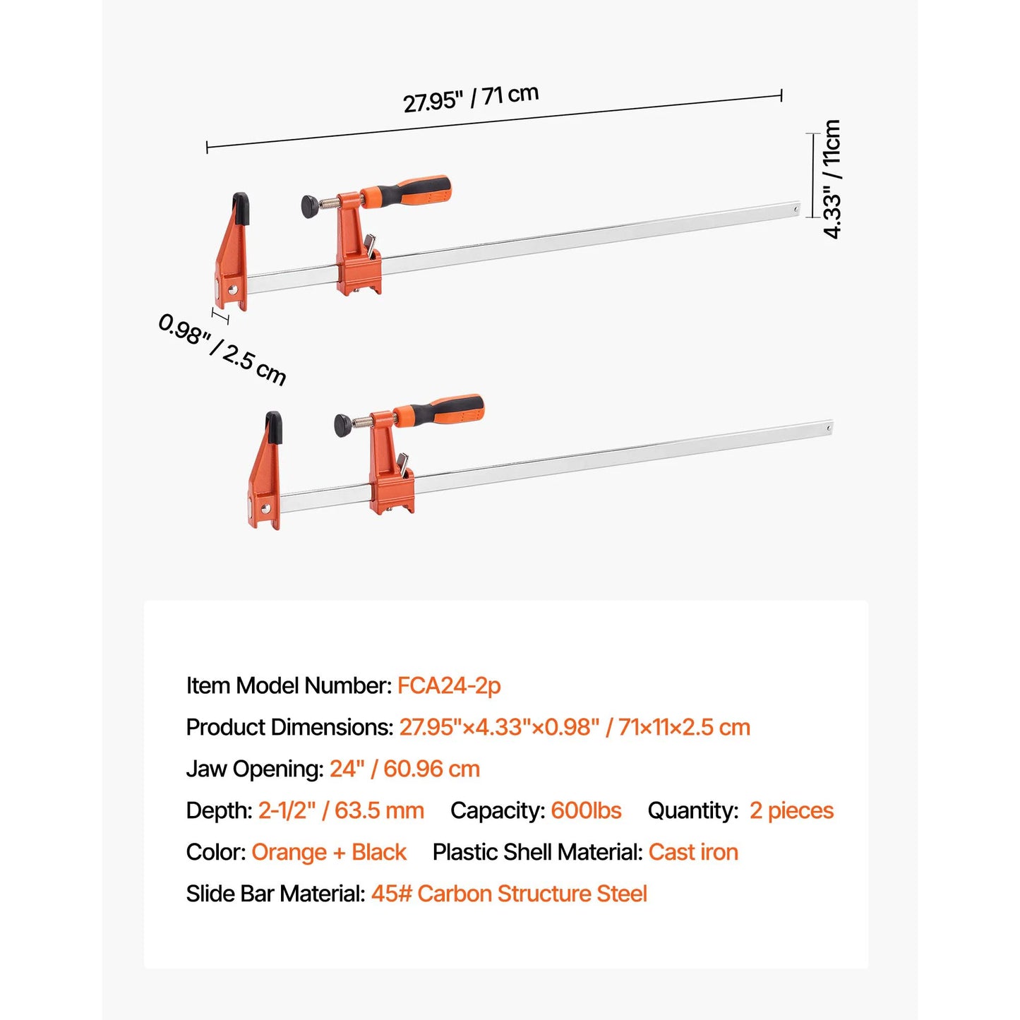 SucceBuy Bar Clamps 2Pcs 50" Parallel Clamp Set F Clamp w/ 1100lbs Load Limit  High-strength Plastic and Carbon Steel Wood clamp