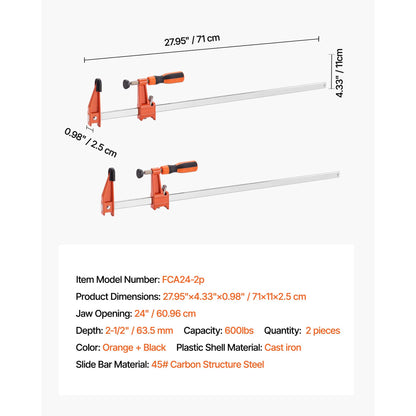 SucceBuy Bar Clamps 2Pcs 50" Parallel Clamp Set F Clamp w/ 1100lbs Load Limit  High-strength Plastic and Carbon Steel Wood clamp