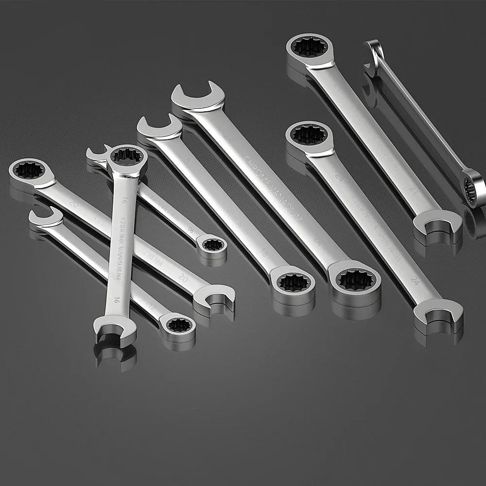 WEELEE Ratcheting Combination Wrench Set, Metric 6-19mm Auto Repair Key Wrenches,Spanner with Rolled Cloth Bags