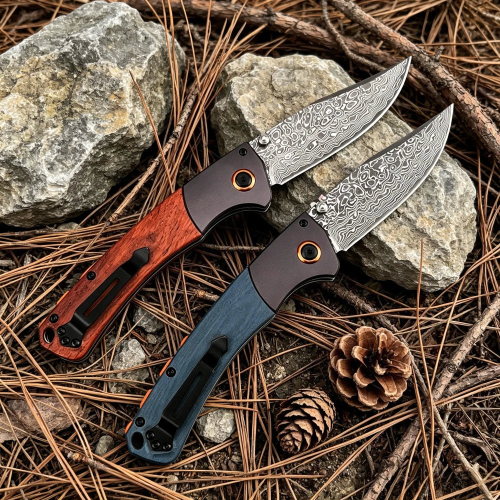 15080 Folding Knife Damascus Steel Blade Portable Pocket Knife Outdoor Camping Fishing Wild Exploration Practical Fruit Knife
