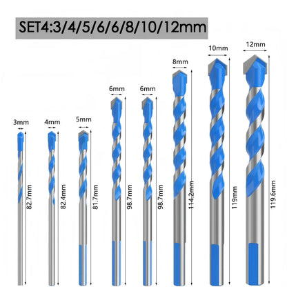 Blue Multifunction Carbide Masonry Drill Bit,Triangle Shank Tile & Concrete Drill Bits for Ceramic, Brick, Glass & Wood Drilling