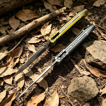 EDC Portable Folding Knife D2 Blade Aluminum Handle Closes Nicely Daily Box Opening Outdoor Hiking Camping Fishing Mountain Climbing Survival Rescue Multi‑functional High Hardness Wear‑resistant Tool