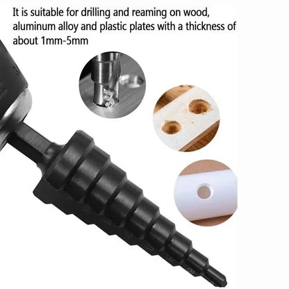 3Pcs Straight Groove Step Drill Bit Set Nitride Black Hex Core 3-12mm 4-12mm 4-20mm for Wood Metal Hole Cutting Tools