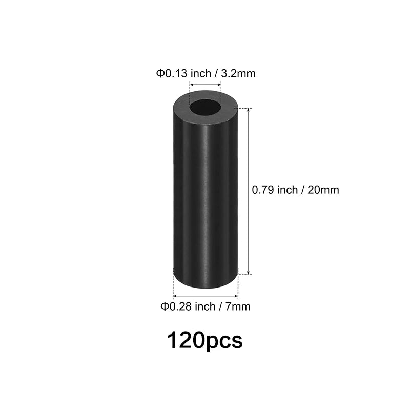 50-250 Pcs, Black Nylon Washers, 3.2mm ID 7mm OD 2-35mm Length Round Plastic Spacer Washer Standoff Non-Threaded for M3 Screws