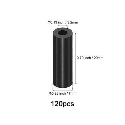 50-250 Pcs, Black Nylon Washers, 3.2mm ID 7mm OD 2-35mm Length Round Plastic Spacer Washer Standoff Non-Threaded for M3 Screws