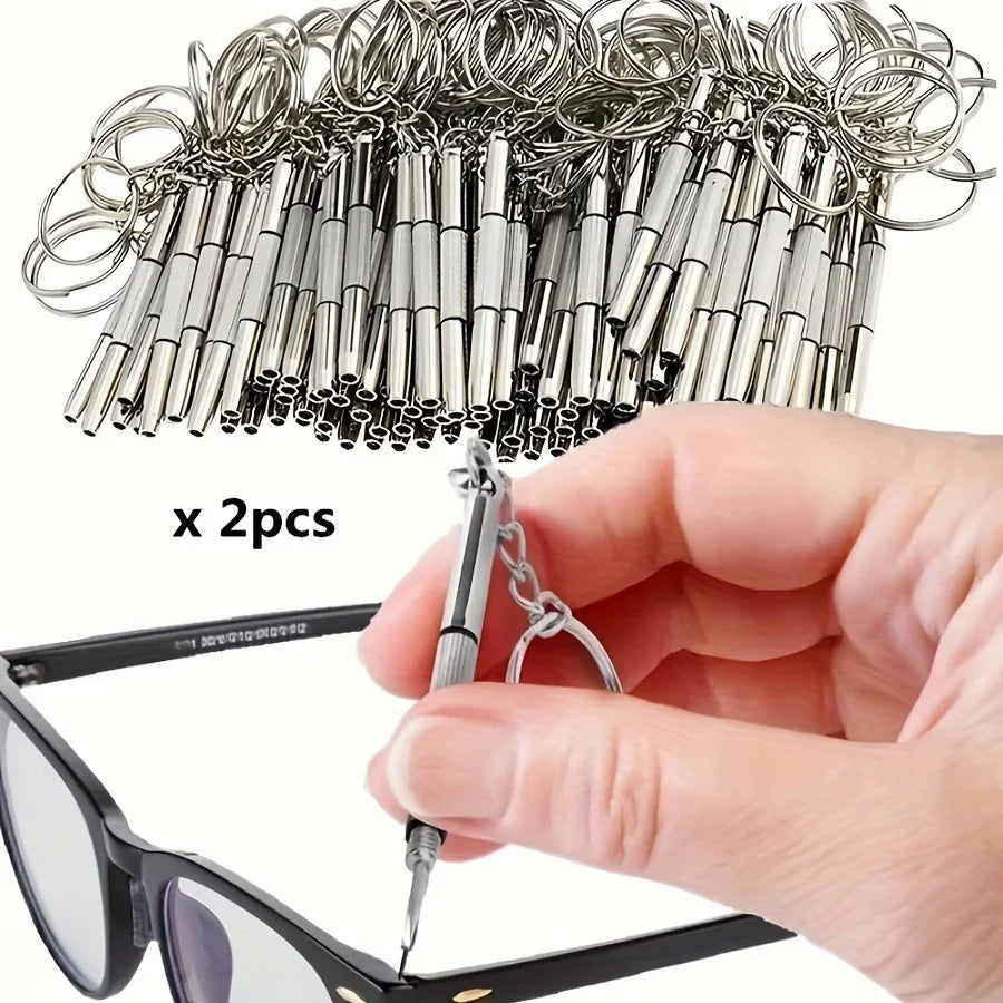 2Pcs Mini Glasses Screwdriver Portable Precision Repair Tool with Keychain for Eyeglass Watch