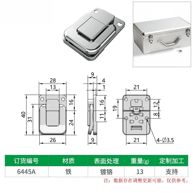 Box snap, nickel-plated iron lock snap, bag fastener, hook, wooden box and toolbox lock, fixed lock, hardware accessory
