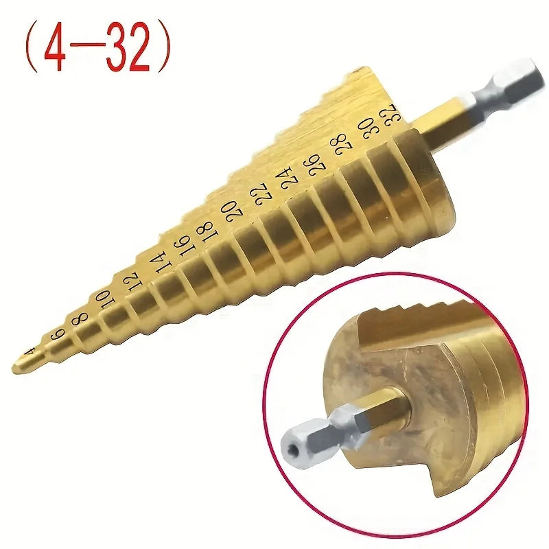 4-12/20/32mm HSS Titanium Coated Step Drill Bit Drilling Power Tool Metal High Speed Steel Wood Hole Cutter Step Cone Drill Bit