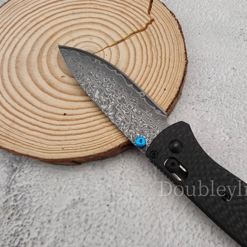 Lightweight BM 535 Damascus Steel Folding Knife Carbon Fiber Handle with Clip EDC Knives Outdoor Camping Fruit Knife Men's Gifts
