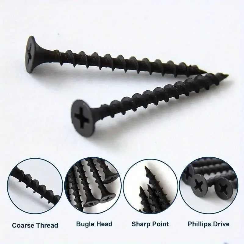 50pcs M3.5 Black Steel Small Phillips Flat Countersunk Cross Round Pan Head Self-tapping Wood Screws DIY Carbon Steel Screws