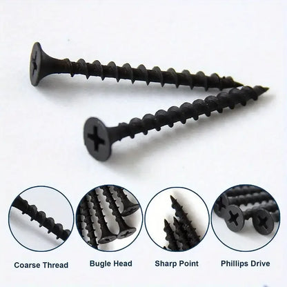 50pcs M3.5 Black Steel Small Phillips Flat Countersunk Cross Round Pan Head Self-tapping Wood Screws DIY Carbon Steel Screws