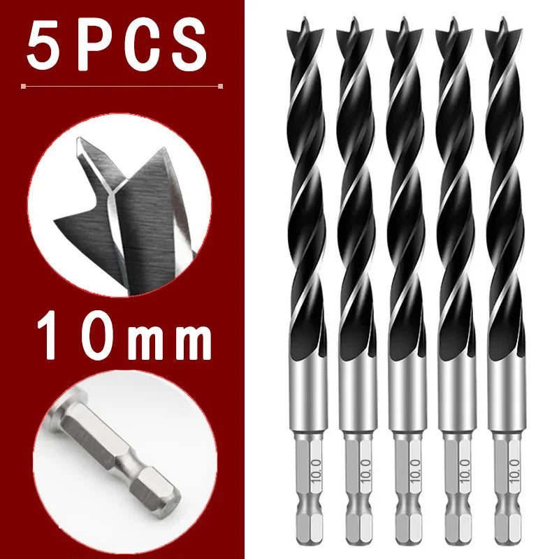 3/5/7PCS 3/4/5/6/7/8/10mm 1/4 Hexagonal Handle Three Pointed Woodworking Drill Bit Set Woodworking Hole Reaming Power Tool