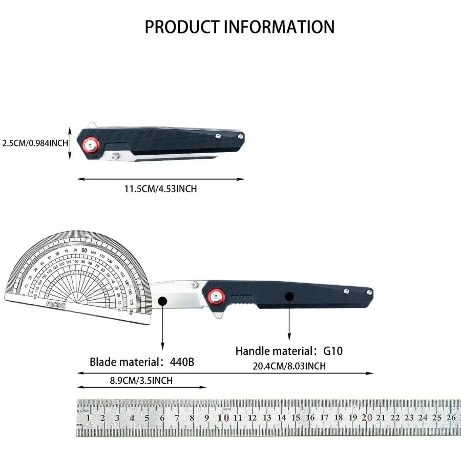 EDC Folding Knife with Clip Lightweight Pocket Knife G10 Handle Multi-functional  Adventure Rescue Cutting Knife Good Gift Items
